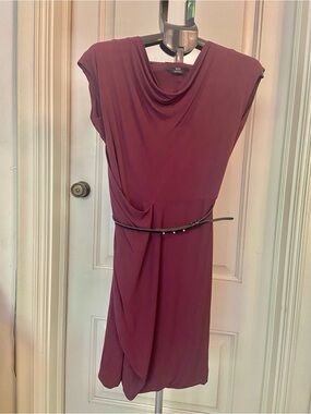 BOSS Feels like S Draped Burgundy Midi Dress with LEATHER Belt